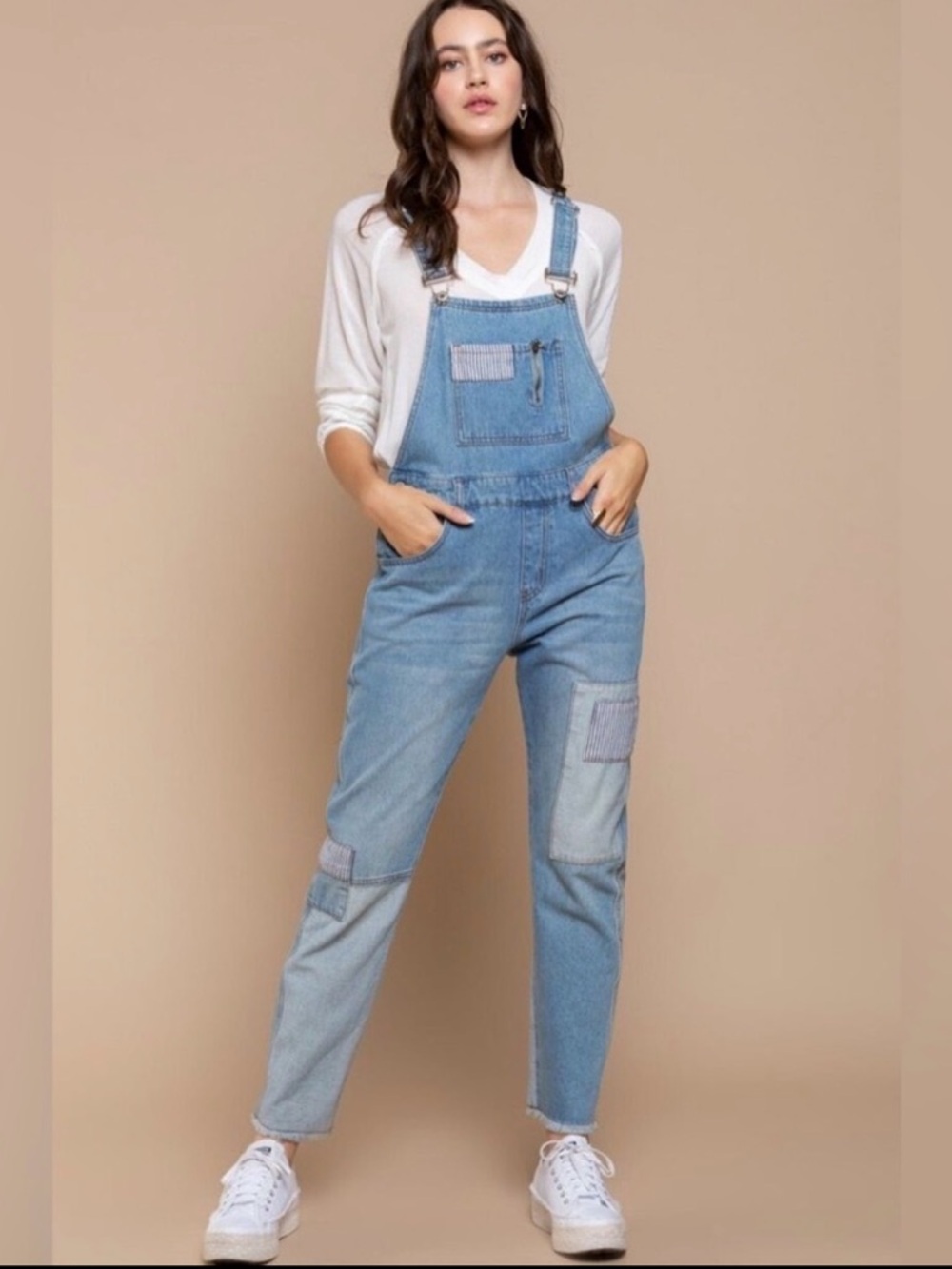 POL Denim Patchwork Jumpsuit